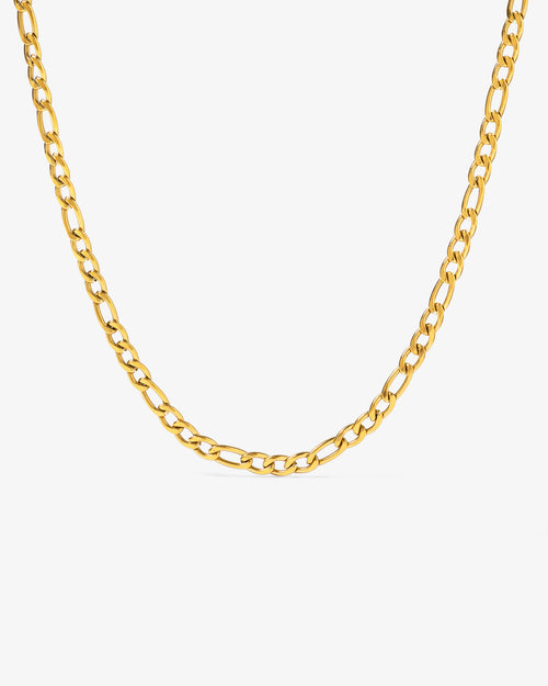 Gold Amalfi chain necklace with 3.8 mm width and chunky oval links draped against a white background