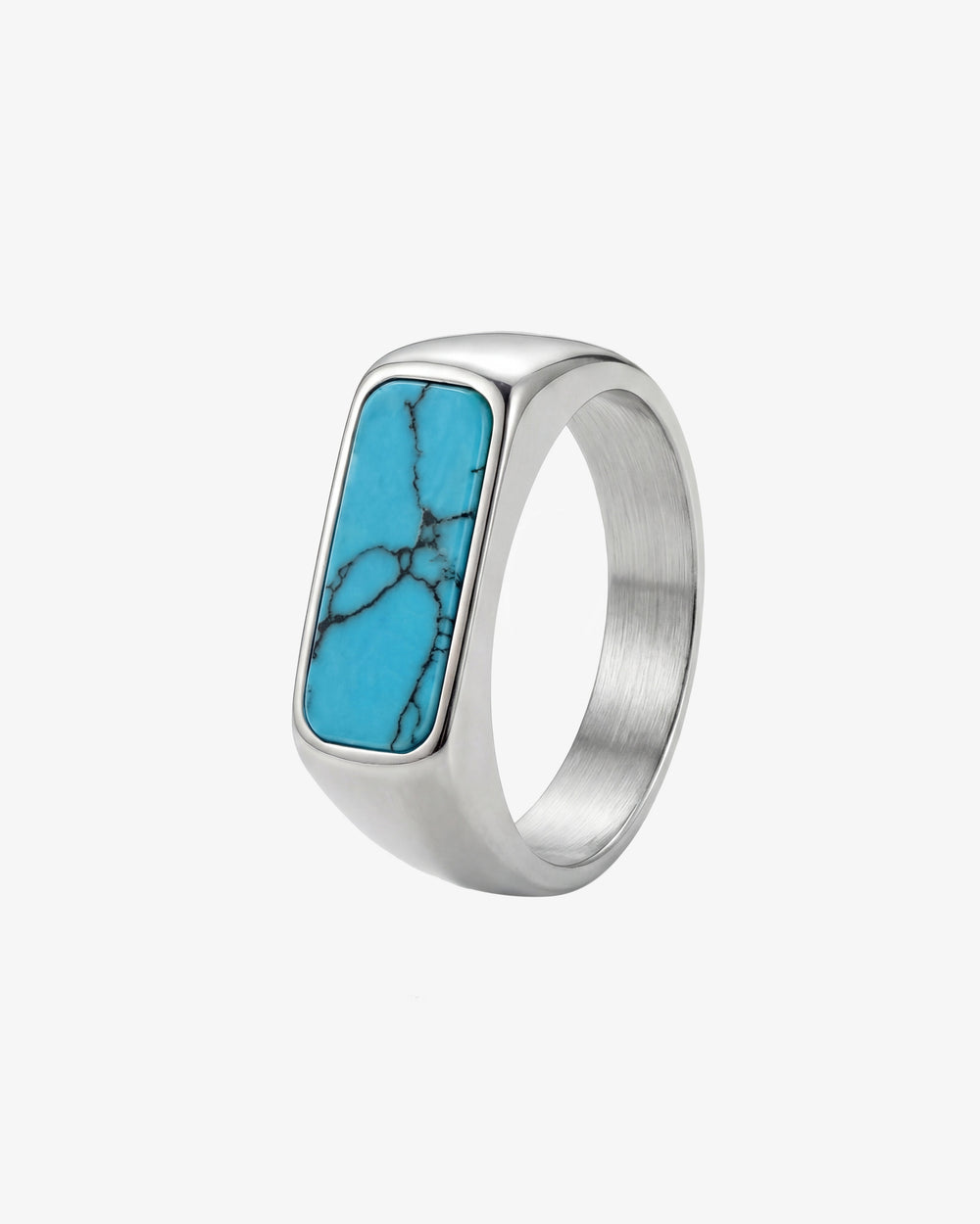 NOVA SILVER RING con incrustación rectangular turquesa en bisel plateado pulido