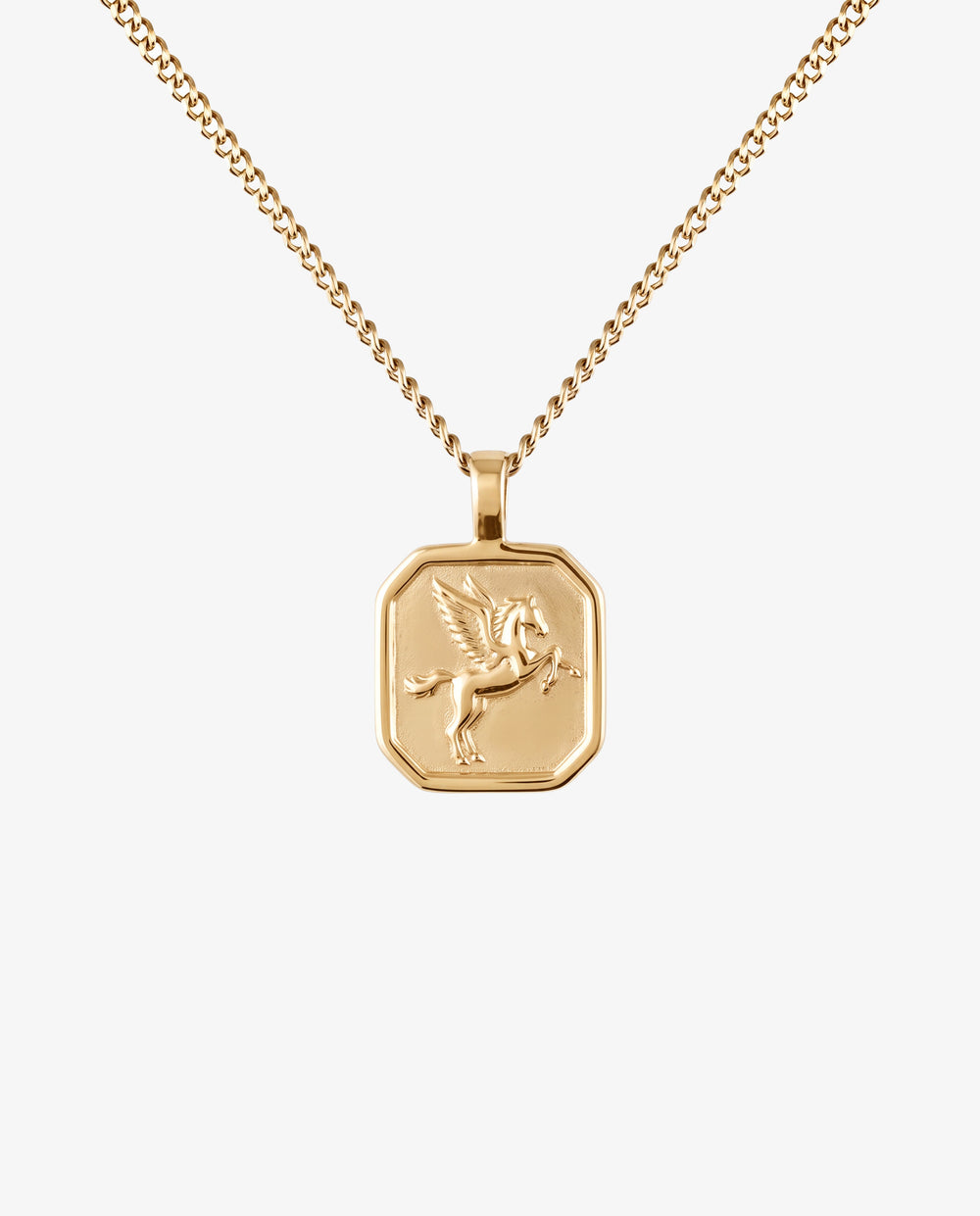 Collar de cadena de oro con colgante octogonal con motivo de pegaso